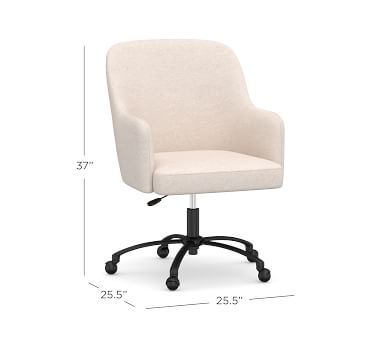 Dublin Upholstered Desk Chair, Bronze Swivel Base, Performance Heathered Tweed Ivory - Image 2