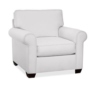 Buchanan Roll Arm Upholstered Armchair, Polyester Wrapped Cushions, Twill White - Image 2