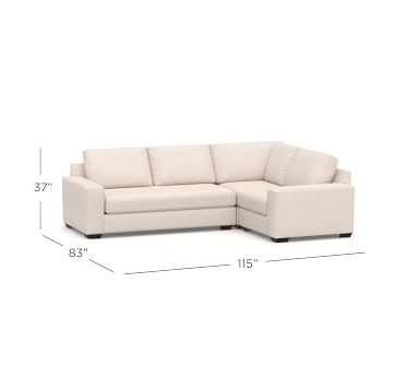 Big Sur Square Arm Upholstered Left Arm 3-Piece Corner Sectional, Down Blend Wrapped Cushions, Sunbrella(R) Performance Boss Herringbone Pebble - Image 2