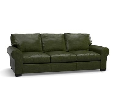 Turner Roll Arm Leather Sofa 91", Down Blend Wrapped Cushions, Legacy Forest Green - Image 2