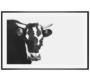 Modern Cow in Black and White Jennifer Meyers 28x42 Wood Gallery Black Mat - Image 2
