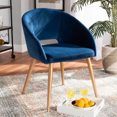 Vianne Glam And Luxe Navy Blue Velvet Fabric Upholstered Gold Finished Metal Dining Chair - Image 0