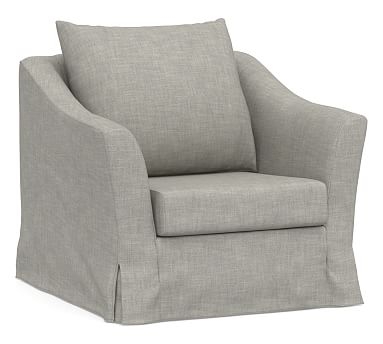 SoMa Brady Slope Arm Slipcovered Armchair, Polyester Wrapped Cushions, Premium Performance Basketweave Light Gray - Image 0