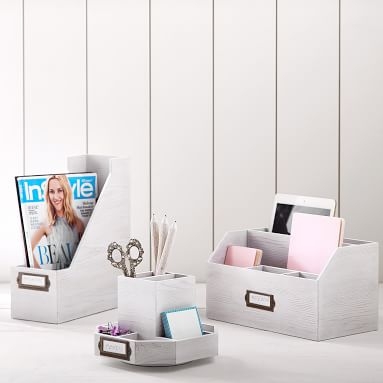 Classic Wooden Desk Accessories, Magazine Caddy, Simply White - Image 1