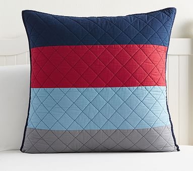 Block Stripe Euro Quilted Sham, Navy/Red/Blue - Image 0