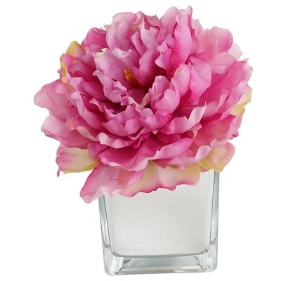 Artificial Silk Peonies Rose Floral Arrangement in Decorative Vase - Image 0