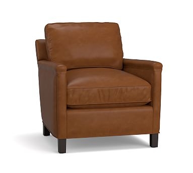 Tyler Square Arm Leather Armchair with Nailheads, Down Blend Wrapped Cushions, Statesville Toffee - Image 0