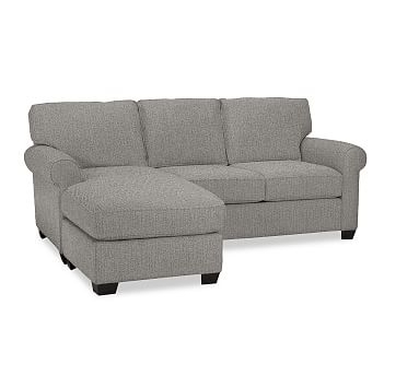 Buchanan Roll Arm Upholstered Sofa with Reversible Chaise Sectional, Polyester Wrapped Cushions, Sunbrella(R) Performance Sahara Weave Charcoal - Image 0
