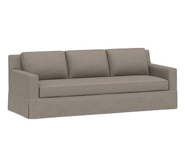 York Square Arm Slipcovered Grand Sofa 95" 2x1, Down Blend Wrapped Cushions, Performance Chateau Basketweave Light Gray - Image 0