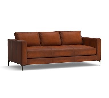 Jake Leather Sofa 85" with Bronze Legs, Down Blend Wrapped Cushions, Leather Burnished Saddle - Image 2