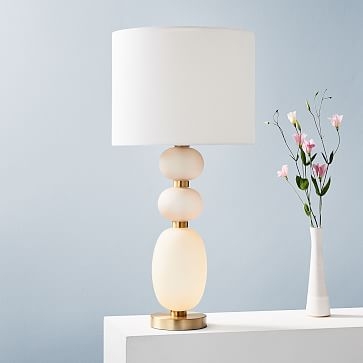 Lilah Table Lamp, Large, White Linen, Blush - Image 3