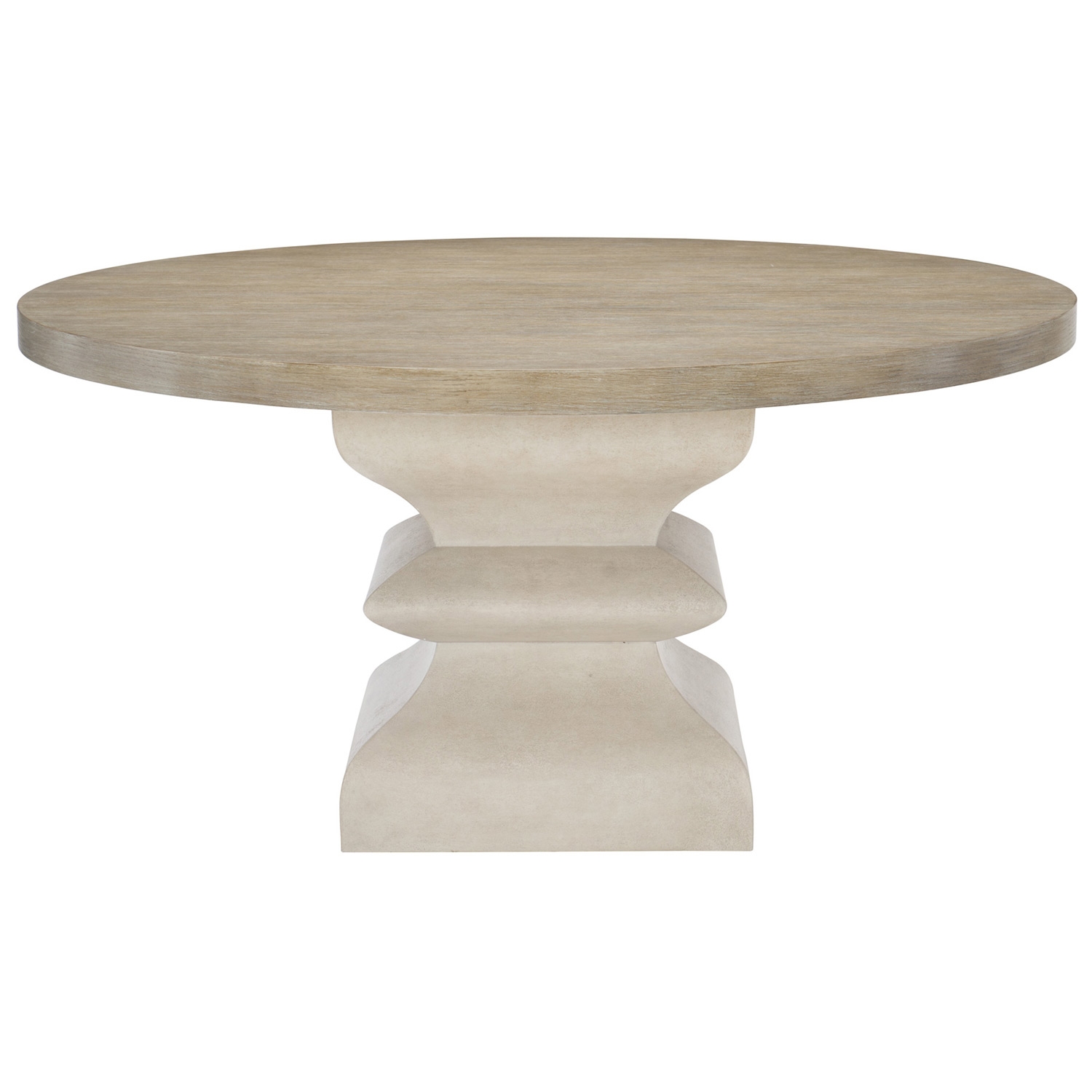 Sarabeth Modern French Brown Wood White Hexagon Pedestal Base Round Dining Table - 60D - Image 0
