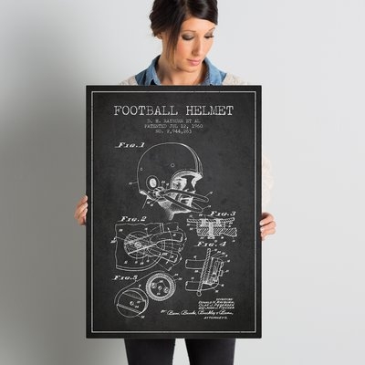 'Football Helmet Charcoal Patent Blueprint' Vintage Advertisement on Wrapped Canvas - Image 0