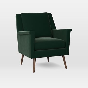Carlo Mid-Century Chair, Velvet, Evergreen, Dark Mineral - Image 0
