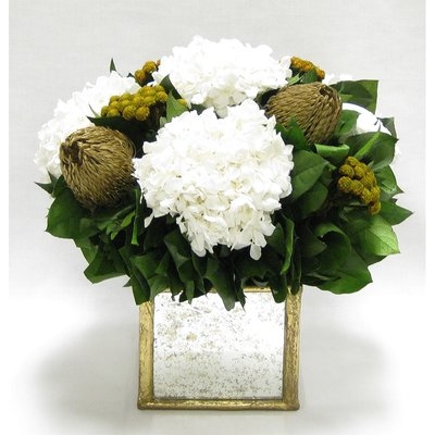 Mixed Floral Centerpiece in Wooden Square Small Container - Image 0