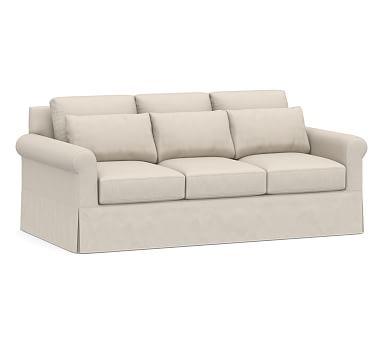 York Roll Arm Slipcovered Deep Seat Sofa 83" 3-Seater, Down Blend Wrapped Cushions, Performance Brushed Basketweave Oatmeal - Image 0