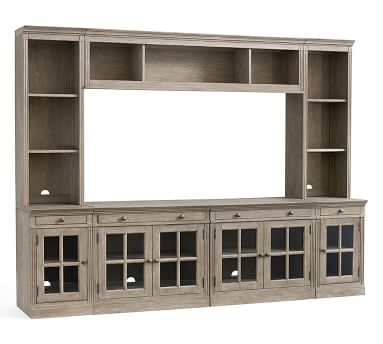 Livingston 7-Piece Entertainment Center with Glass Cabinets, Gray Wash, 105" - Image 2