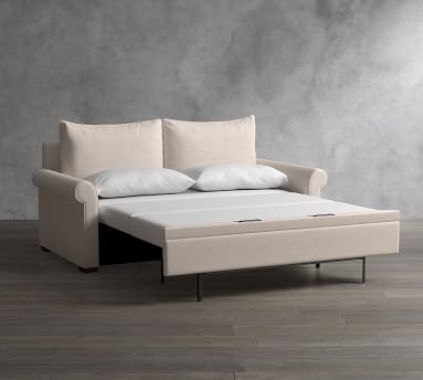 PB Deluxe Upholstered Sleeper Sofa, Polyester Wrapped Cushions, Performance Brushed Basketweave Indigo - Image 2