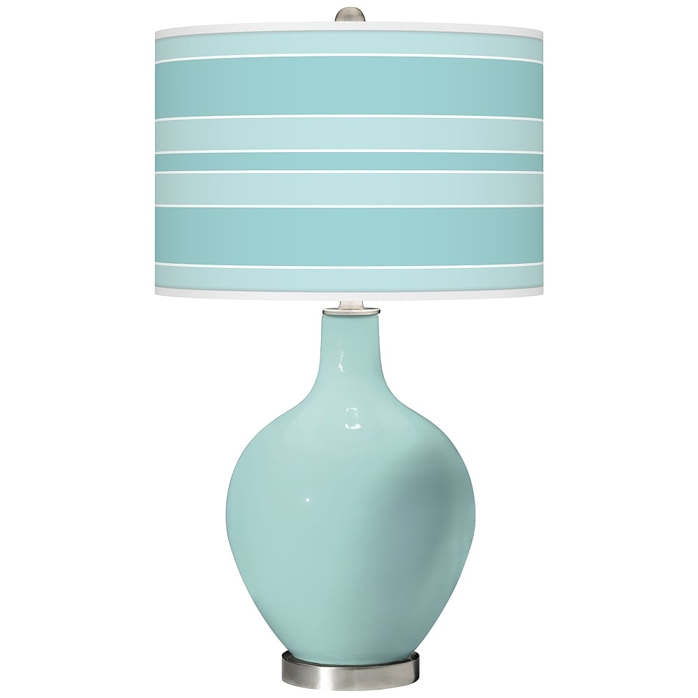 Color Plus Ovo 28 1/2" Bold Stripe Shade Cay Blue Table Lamp - Image 0