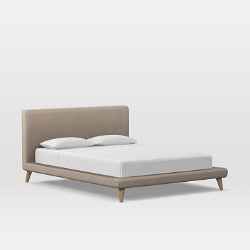 Mod Upholstered Platform Bed, King, Parc Leather, Taupe, Wood Leg - Image 2
