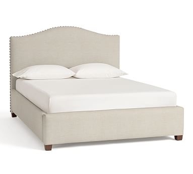 Raleigh Upholstered Curved Queen Bed with Low Headboard and Pewter Nailheads, Textured Basketweave Flax - Image 2