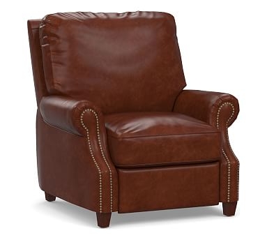 James Roll Arm Leather Power Tech Recliner, Down Blend Wrapped Cushions, Statesville Molasses - Image 0