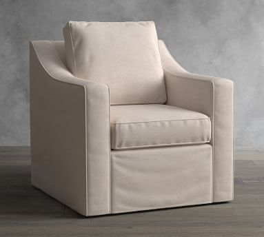 Cameron Slope Arm Slipcovered Swivel Armchair, Polyester Wrapped Cushions, Performance Everydaylinen(TM) Oatmeal - Image 1