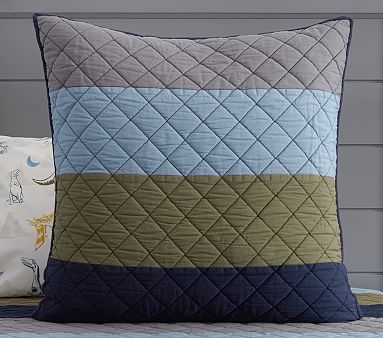 Block Stripe Quilt, Twin, Green/Blue/Gray - Image 1