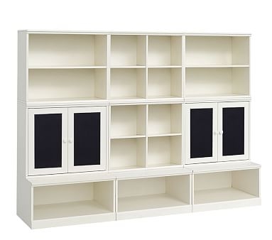 2 Cubby, 2 Chalkboard Cabinet, 2 Bookcase Cubby, & 3 Open Base Set, Simply White, In-Home - Image 0