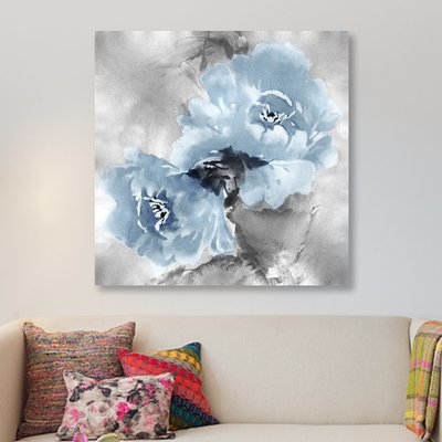 'Flower Bloom on Silver II' Painting Print on Canvas - Image 0