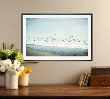 Birds Reflected Framed Print by Lupen Grainne, 28x42", Ridged Distressed Frame, White, No Mat - Image 1