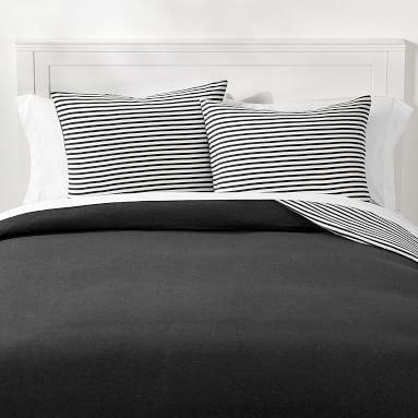 Favorite Tee Striped Reversible Duvet Cover, Full/Queen, Heathered Gray/White - Image 5