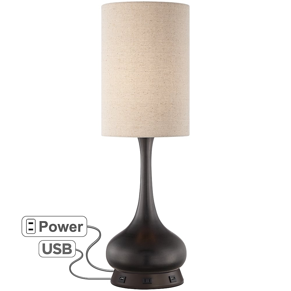 360 Lighting Espresso Bronze Droplet Table Lamp with USB Workstation Base - Image 0