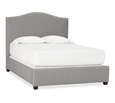 Raleigh Upholstered King Bed with Pewter Nailheads, Organic Cotton Basketweave Light Gray - Image 2