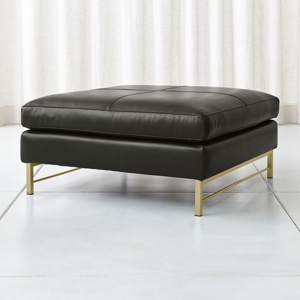 Tyson Leather Square Cocktail Ottoman with Brass Base - Image 0