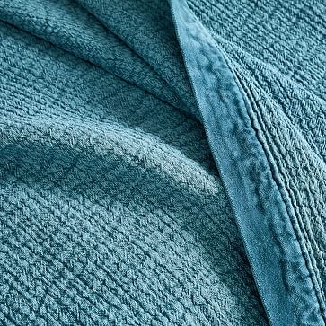 Velvet Trim Textural Blanket, Full/Queen, Mineral Blue - Image 3