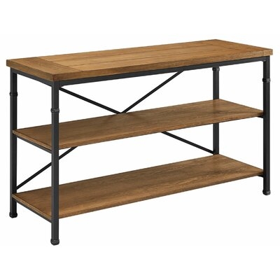 Wooden Tv Stand With Two Open Shelves And Metal Feet, Brown And Black - Image 0