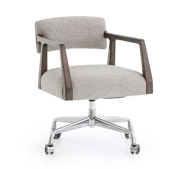 Belden Linen Desk Chair, Oak, Gray Cotton Linen - Image 0