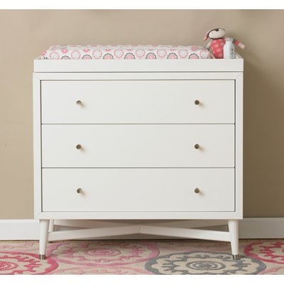 McPartland Mid-Century 3 Drawer Changing Dresser in French White - Image 0