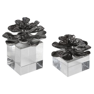 2 Piece Indian Lotus Metallic Flowers Sculpture Set - Image 0