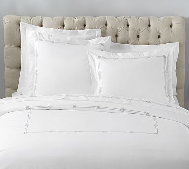 Emilia Embroidered Organic Percale Duvet Cover, King/Cal. King, Gray Mist - Image 0