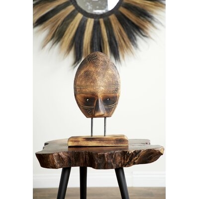 Sharyn Carved Tribal Mask Reclaimed Wood on Teak Wood Stand Sculpture - Image 0