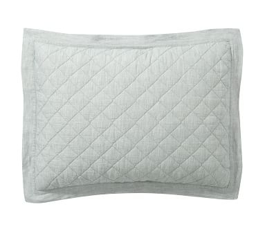 Belgian Flax Linen Diamond Quilted Sham, Euro, Mineral Blue - Image 1