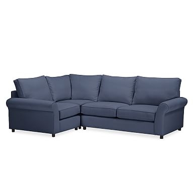 PB Comfort Roll Arm Upholstered Right Arm 3-Piece Corner Sectional, Box Edge Memory Foam Cushions, Twill Cadet Navy - Image 2