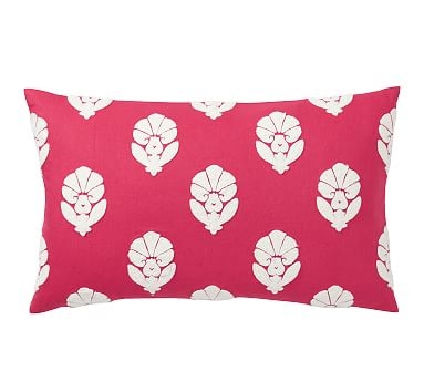 Yara Embroidered Pillow Cover, 16 x 26", Berry - Image 2