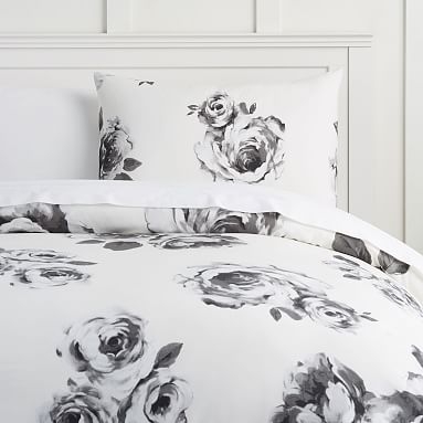 The Emily & Meritt Bed Of Roses Duvet Cover, Full/Queen, Black/Ivory - Image 0