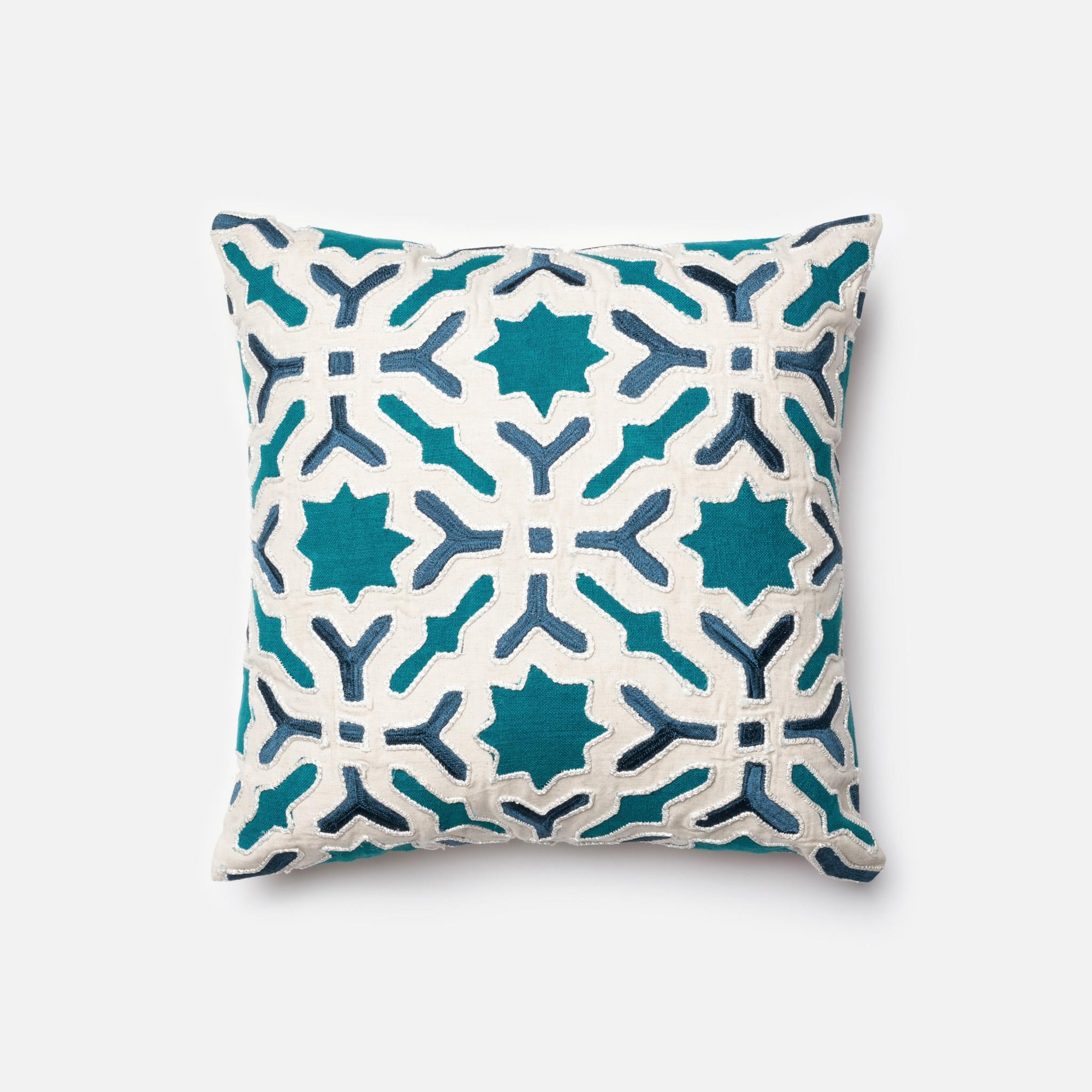 PILLOWS - TEAL / IVORY - 18" X 18" Cover w/Down - Image 0