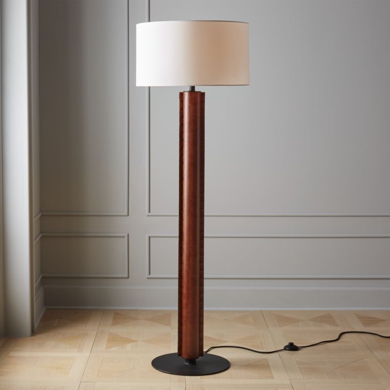 Rivet Brown Leather Floor Lamp - Image 1