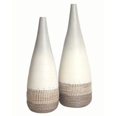 Oberon Spun Bamboo and Coiled Seagrass 2 Piece Floor Vase Set - Image 0
