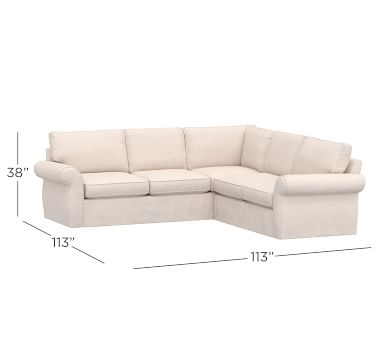 Pearce Roll Arm Slipcovered 2-Piece L-Shaped Sectional, Down Blend Wrapped Cushions, Performance Tweed Slate - Image 3